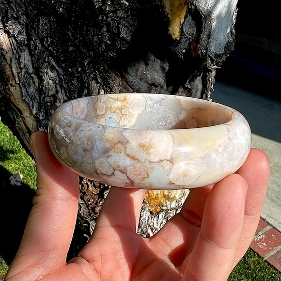 Flower Agate Bangle Bracelet - Sakura Agate - Picture 1 of 6
